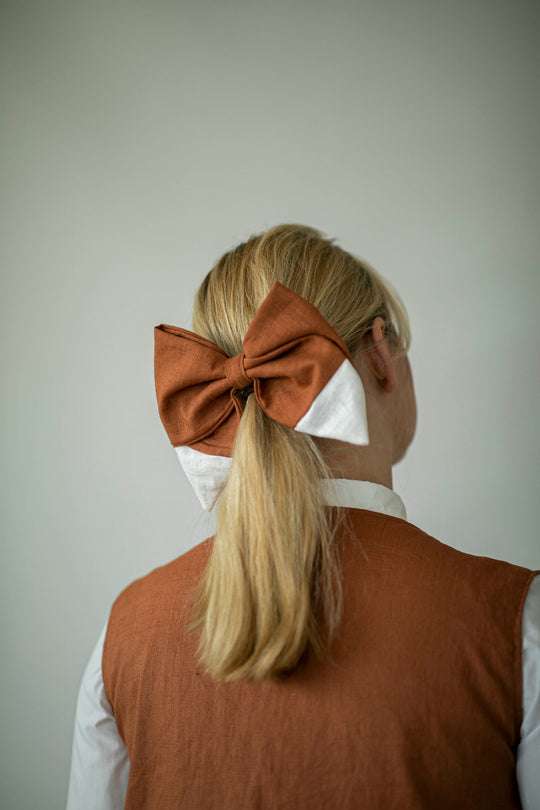 Big Rust Linen Hair Bow Fox