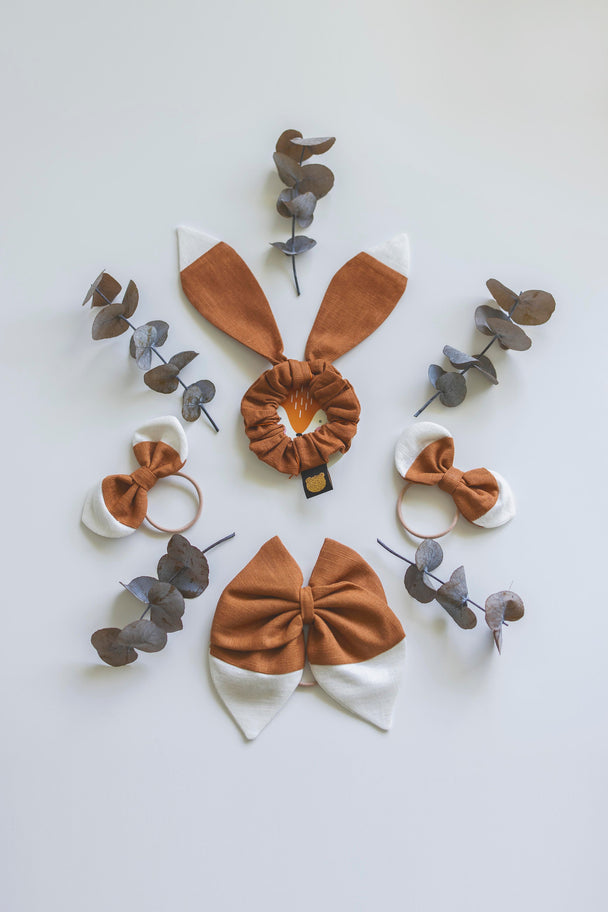 Big Rust Linen Hair Bow Fox
