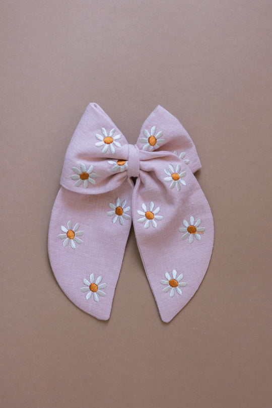 Big Linen Hair Bow with Big Daisies