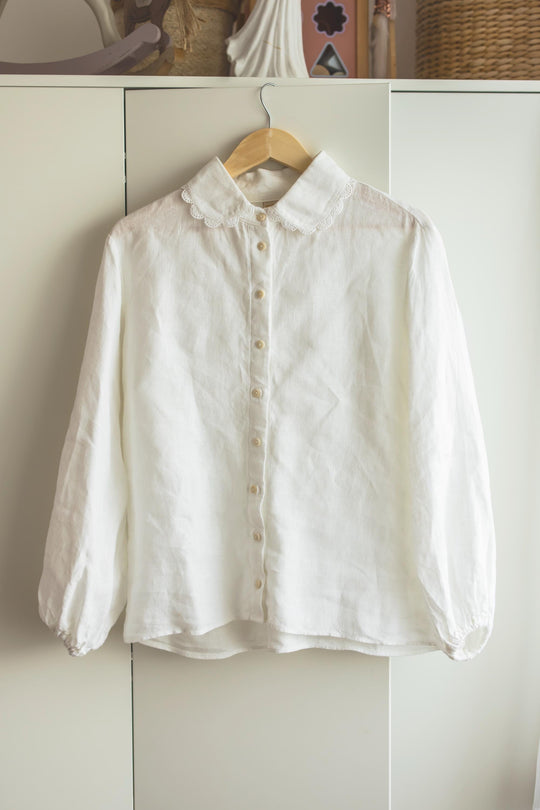 Celia Linen Shirt with Rounded Peter Pan Collar