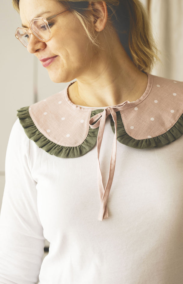 Pink Strawberry Linen Peter Pan Collar with Ruffle