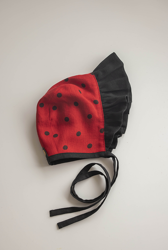 Linen Bonnet Ladybird With Ruffle