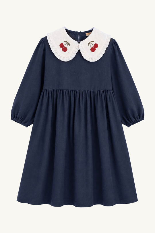 Children LInen Dress With Peter Pan Collar Cherry