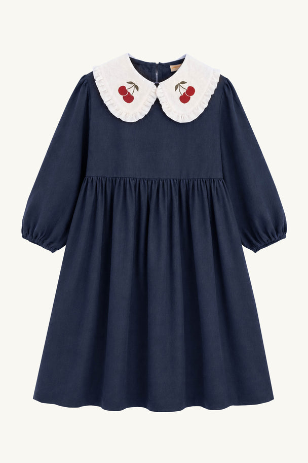 Children LInen Dress With Peter Pan Collar Cherry